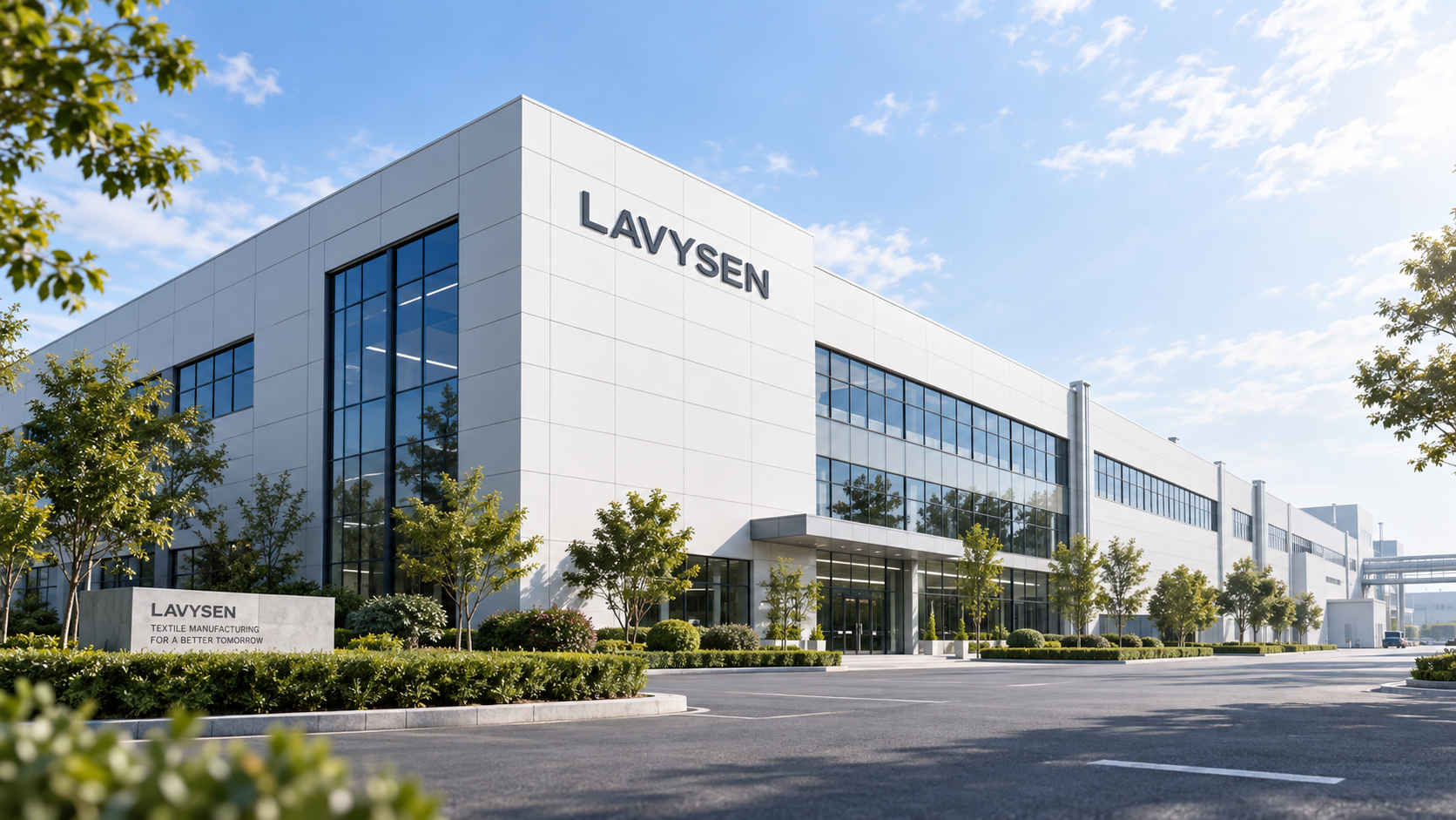 Illustrative LAVYSEN factory exterior concept, not a verified site photograph
