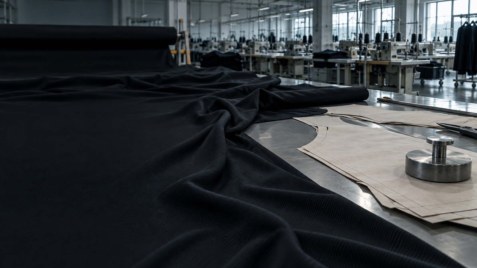 Illustrative fabric and pattern cutting in an activewear production setting